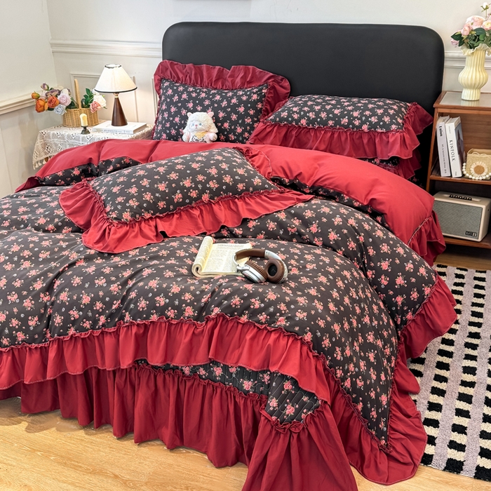 91家纺网 家纺一手货源 找家纺 云木里 2026新款古法水洗棉印花床盖四件套 花季