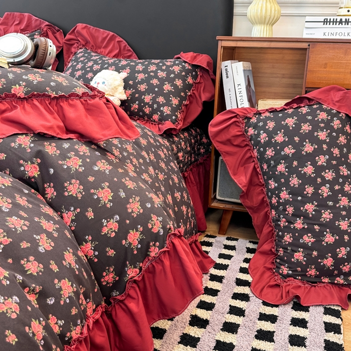 91家纺网 家纺一手货源 找家纺 云木里 2026新款古法水洗棉印花床盖四件套 花季