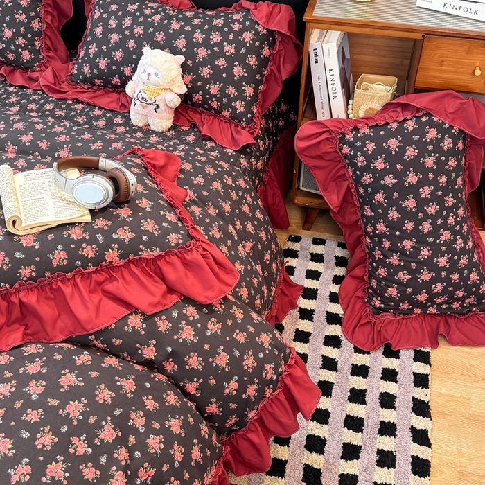 91家纺网 家纺一手货源 找家纺 云木里 2026新款古法水洗棉印花床盖四件套 花季