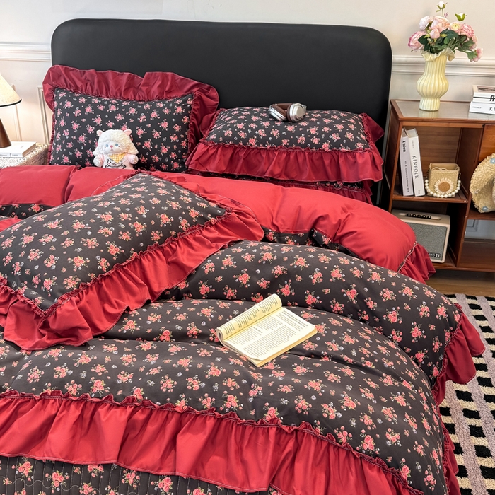 91家纺网 家纺一手货源 找家纺 云木里 2026新款古法水洗棉印花床盖四件套 花季