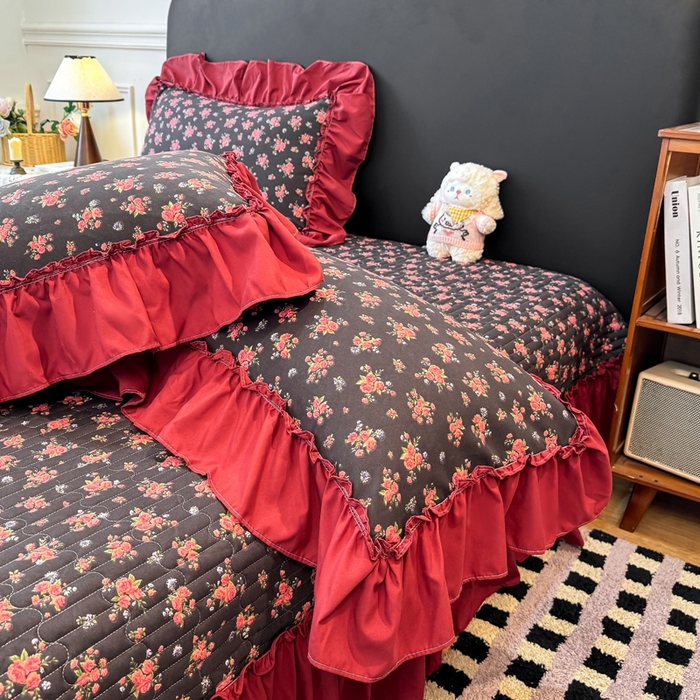 91家纺网 家纺一手货源 找家纺 云木里 2026新款古法水洗棉印花床盖四件套 花季