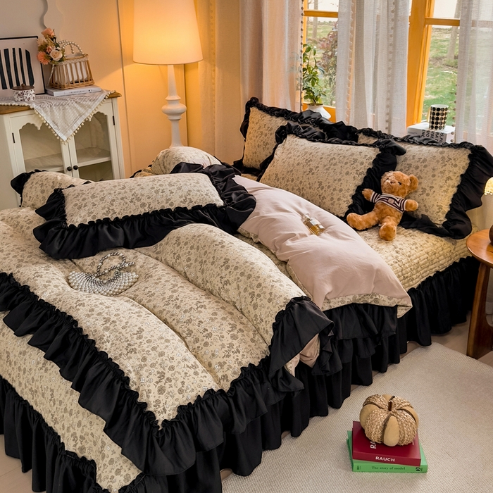 91家纺网 家纺一手货源 找家纺 云木里 2026新款古法水洗棉印花床盖四件套 花间谣