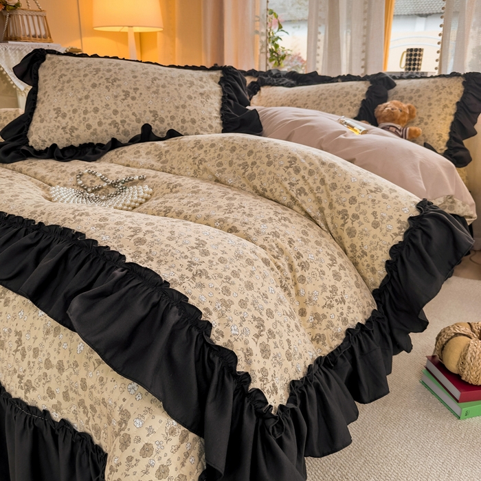 91家纺网 家纺一手货源 找家纺 云木里 2026新款古法水洗棉印花床盖四件套 花间谣