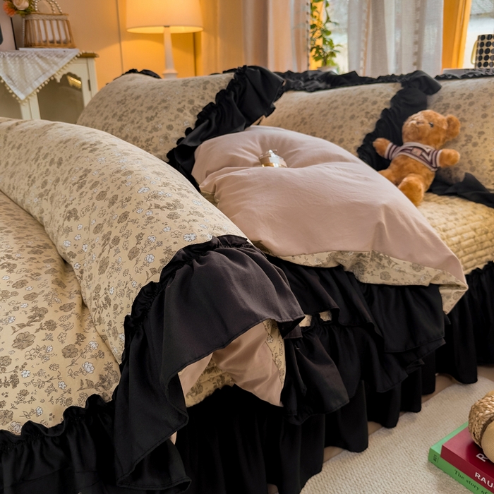 91家纺网 家纺一手货源 找家纺 云木里 2026新款古法水洗棉印花床盖四件套 花间谣