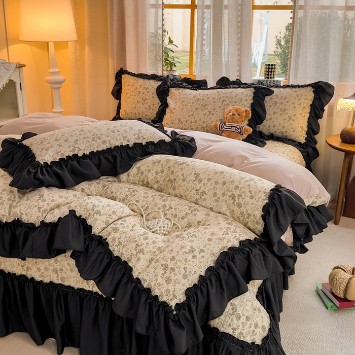 91家纺网 家纺一手货源 找家纺 云木里 2026新款古法水洗棉印花床盖四件套 花间谣