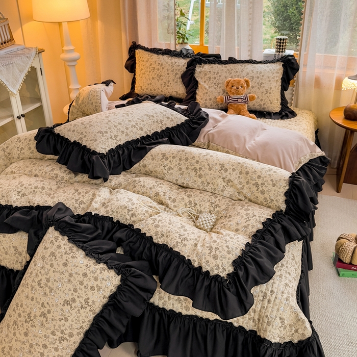 91家纺网 家纺一手货源 找家纺 云木里 2026新款古法水洗棉印花床盖四件套 花间谣