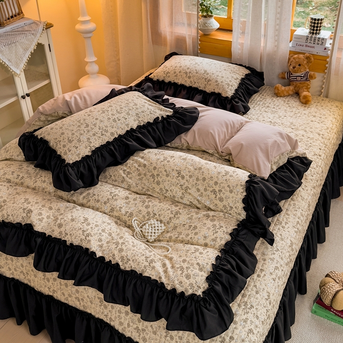 91家纺网 家纺一手货源 找家纺 云木里 2026新款古法水洗棉印花床盖四件套 花间谣