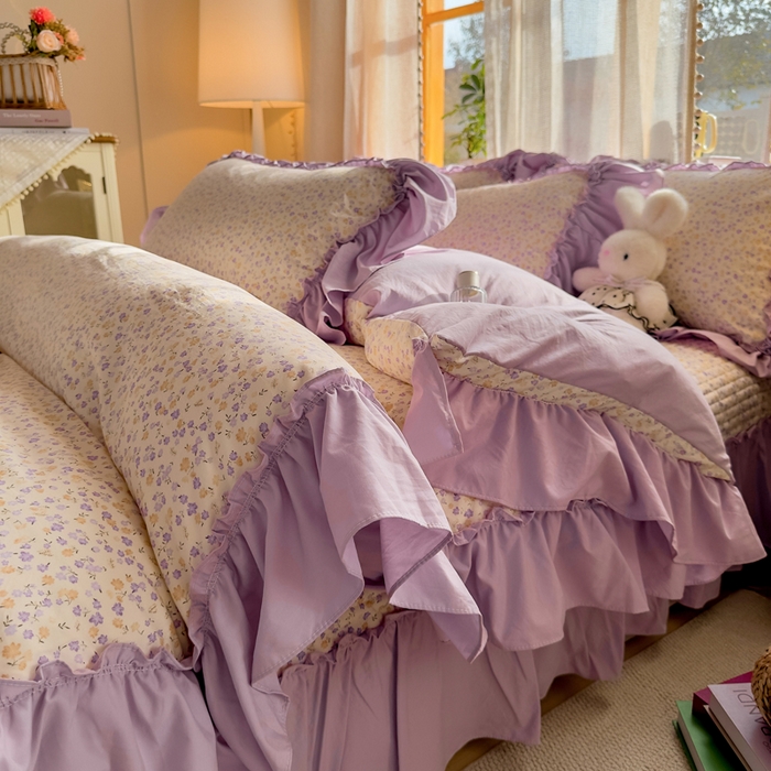 91家纺网 家纺一手货源 找家纺 云木里 2026新款古法水洗棉印花床盖四件套 花影浅吟