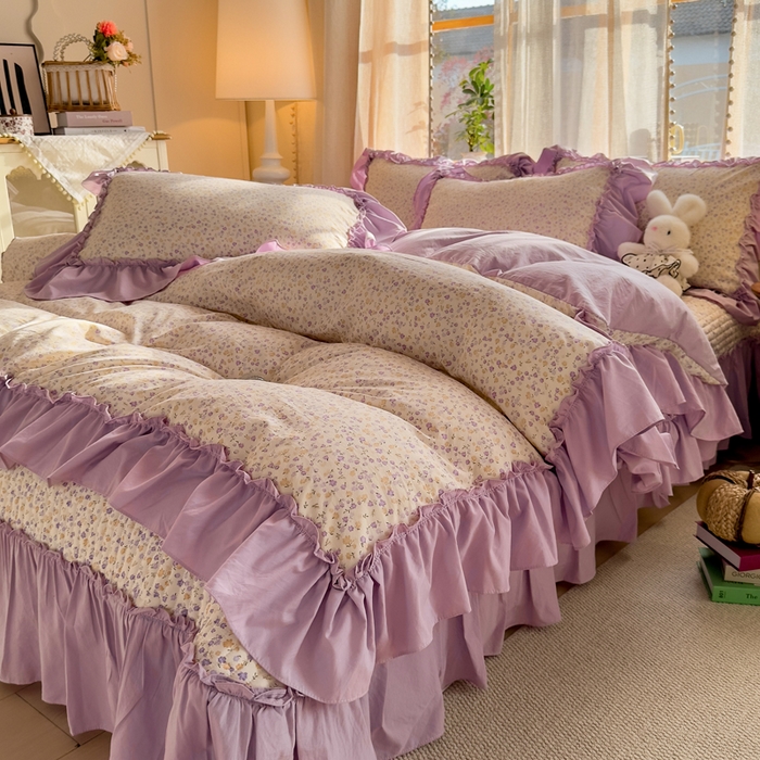 91家纺网 家纺一手货源 找家纺 云木里 2026新款古法水洗棉印花床盖四件套 花影浅吟