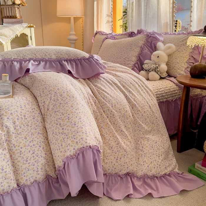 91家纺网 家纺一手货源 找家纺 云木里 2026新款古法水洗棉印花床盖四件套 花影浅吟