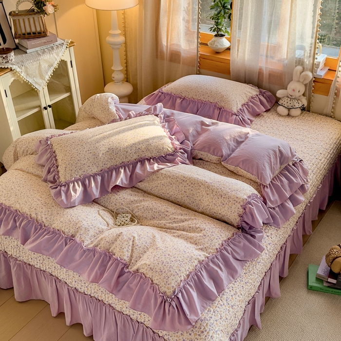 91家纺网 家纺一手货源 找家纺 云木里 2026新款古法水洗棉印花床盖四件套 花影浅吟