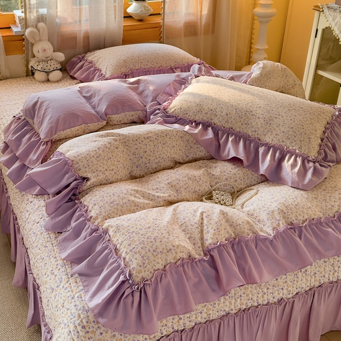 91家纺网 家纺一手货源 找家纺 云木里 2026新款古法水洗棉印花床盖四件套 花影浅吟