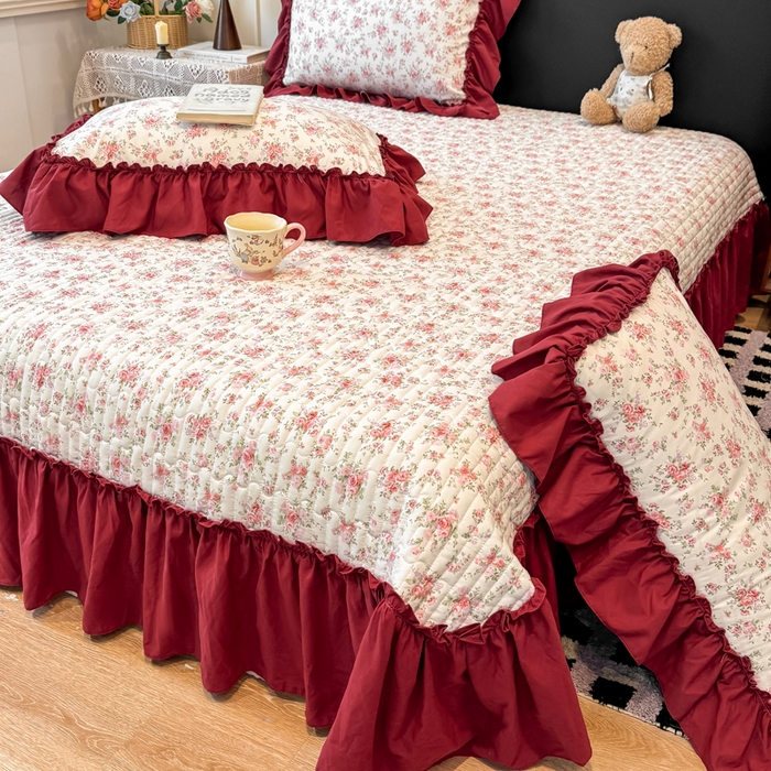 91家纺网 家纺一手货源 找家纺 云木里 2026新款古法水洗棉印花床盖四件套 花则喜