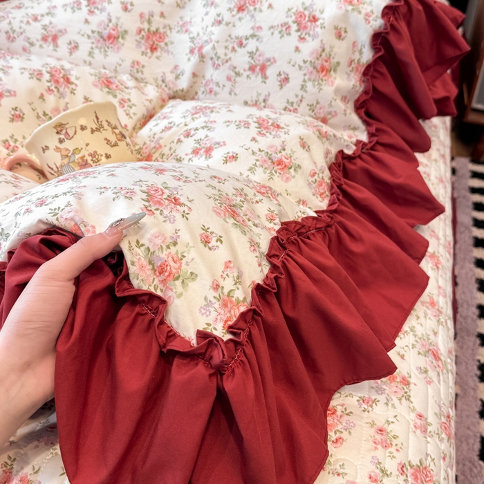 91家纺网 家纺一手货源 找家纺 云木里 2026新款古法水洗棉印花床盖四件套 花则喜