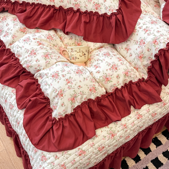 91家纺网 家纺一手货源 找家纺 云木里 2026新款古法水洗棉印花床盖四件套 花则喜