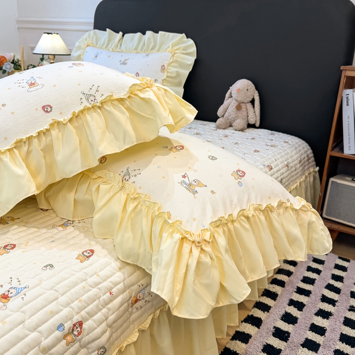 91家纺网 家纺一手货源 找家纺 云木里 2026新款古法水洗棉印花床盖四件套 精灵女孩