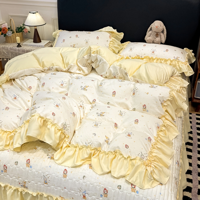 91家纺网 家纺一手货源 找家纺 云木里 2026新款古法水洗棉印花床盖四件套 精灵女孩