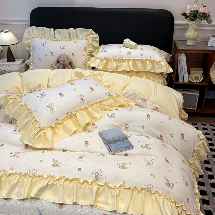 91家纺网 家纺一手货源 找家纺 云木里 2026新款古法水洗棉印花床盖四件套 精灵女孩