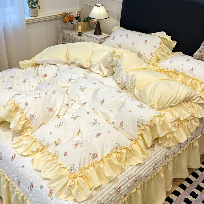 91家纺网 家纺一手货源 找家纺 云木里 2026新款古法水洗棉印花床盖四件套 精灵女孩