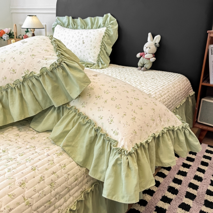 91家纺网 家纺一手货源 找家纺 云木里 2026新款古法水洗棉印花床盖四件套 林间小兔