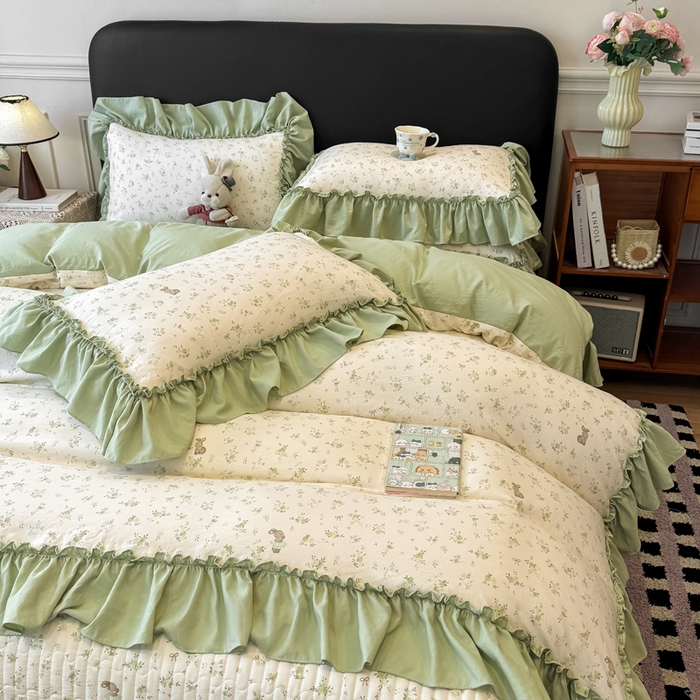 91家纺网 家纺一手货源 找家纺 云木里 2026新款古法水洗棉印花床盖四件套 林间小兔