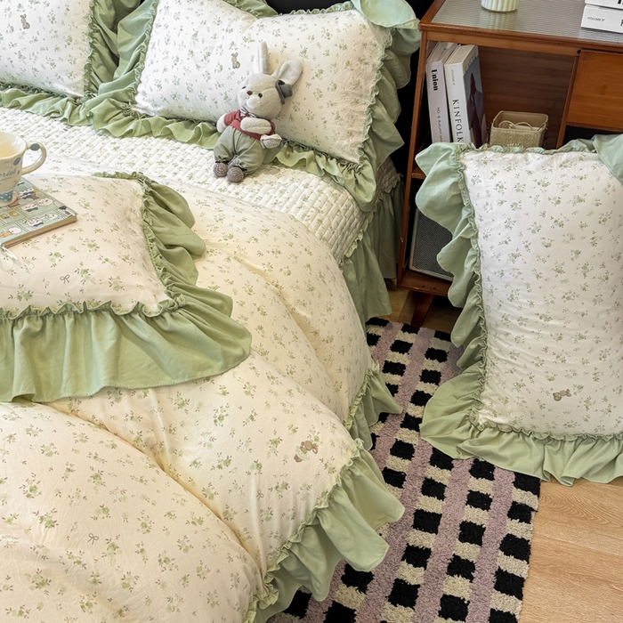 91家纺网 家纺一手货源 找家纺 云木里 2026新款古法水洗棉印花床盖四件套 林间小兔