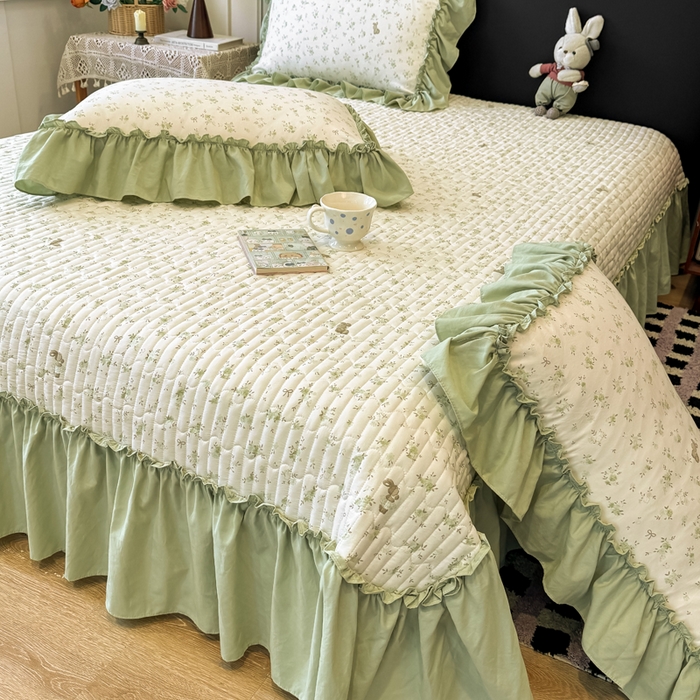 91家纺网 家纺一手货源 找家纺 云木里 2026新款古法水洗棉印花床盖四件套 林间小兔