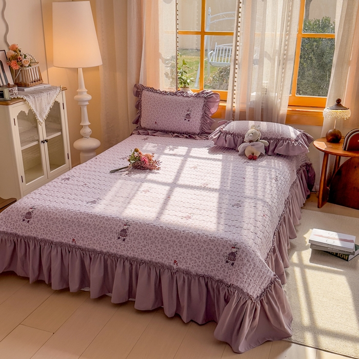 91家纺网 家纺一手货源 找家纺 云木里 2026新款古法水洗棉印花床盖四件套 漫野