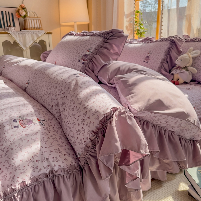 91家纺网 家纺一手货源 找家纺 云木里 2026新款古法水洗棉印花床盖四件套 漫野