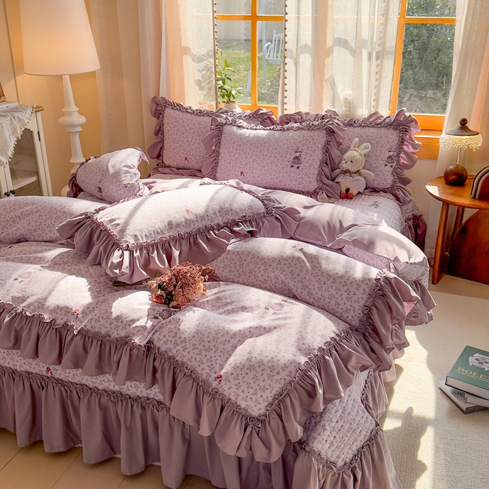 91家纺网 家纺一手货源 找家纺 云木里 2026新款古法水洗棉印花床盖四件套 漫野