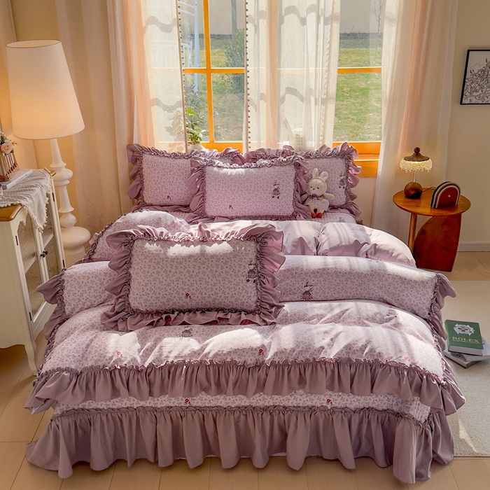 91家纺网 家纺一手货源 找家纺 云木里 2026新款古法水洗棉印花床盖四件套 漫野