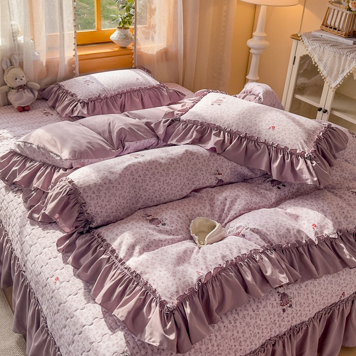 91家纺网 家纺一手货源 找家纺 云木里 2026新款古法水洗棉印花床盖四件套 漫野