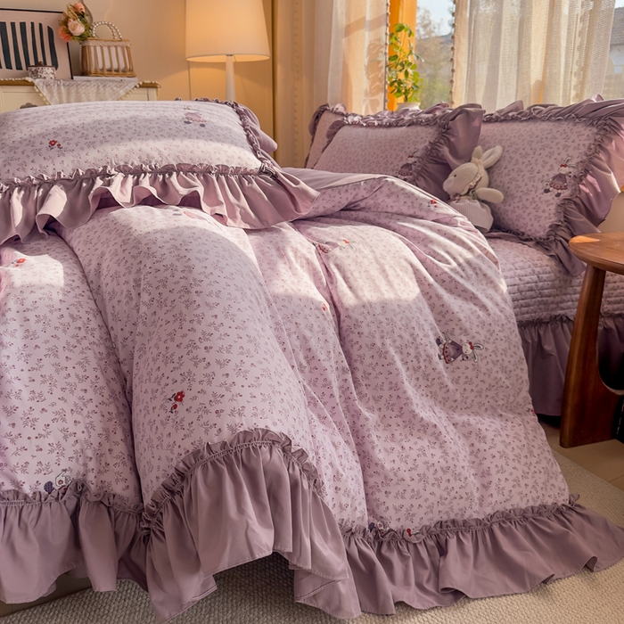 91家纺网 家纺一手货源 找家纺 云木里 2026新款古法水洗棉印花床盖四件套 漫野