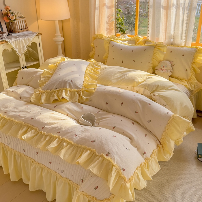 91家纺网 家纺一手货源 找家纺 云木里 2026新款古法水洗棉印花床盖四件套 莓果