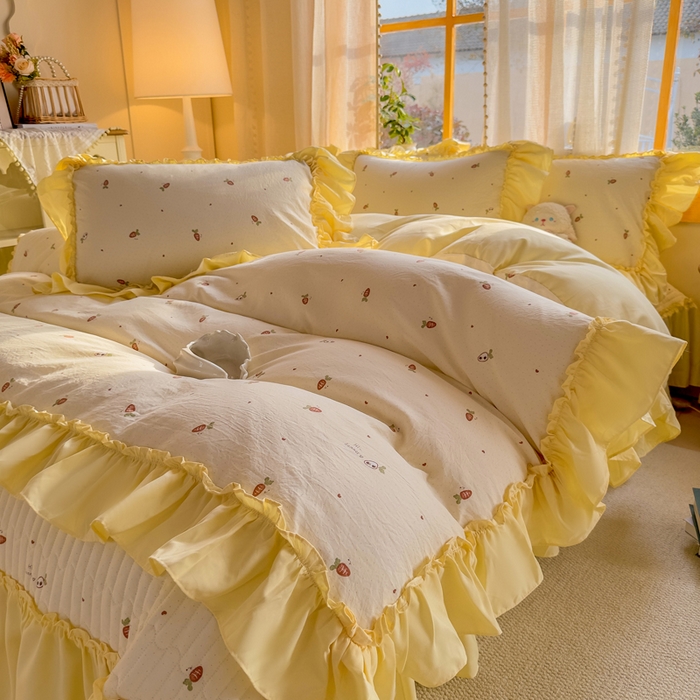 91家纺网 家纺一手货源 找家纺 云木里 2026新款古法水洗棉印花床盖四件套 莓果