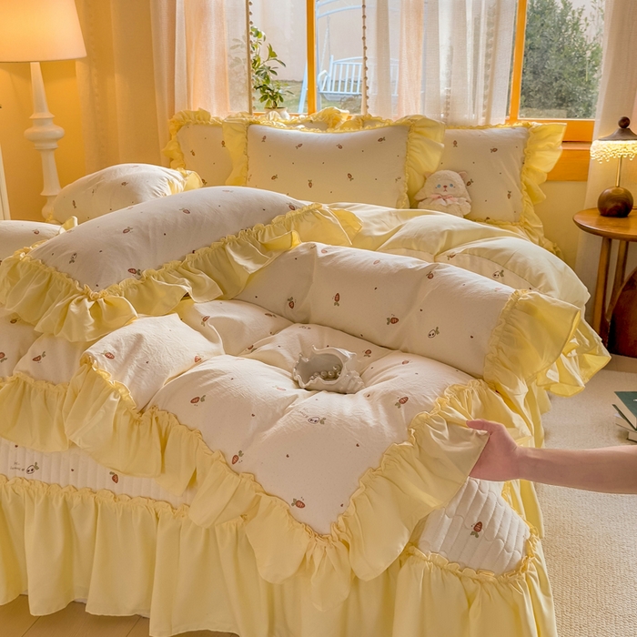 91家纺网 家纺一手货源 找家纺 云木里 2026新款古法水洗棉印花床盖四件套 莓果