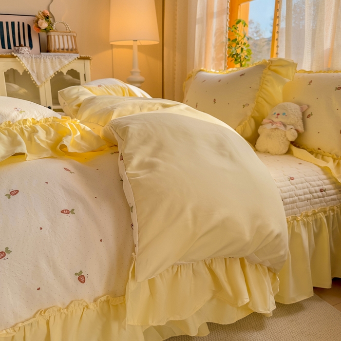 91家纺网 家纺一手货源 找家纺 云木里 2026新款古法水洗棉印花床盖四件套 莓果