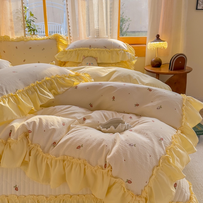 91家纺网 家纺一手货源 找家纺 云木里 2026新款古法水洗棉印花床盖四件套 莓果