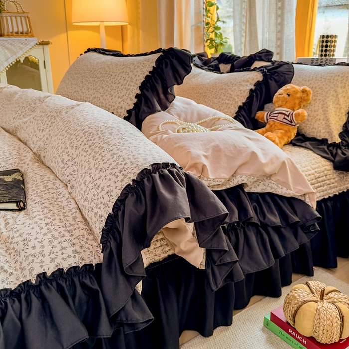 91家纺网 家纺一手货源 找家纺 云木里 2026新款古法水洗棉印花床盖四件套 墨芍