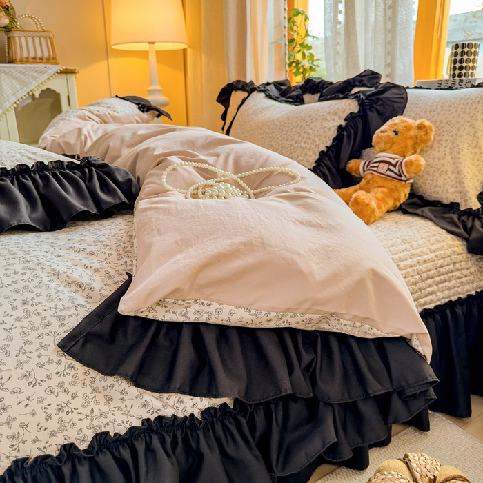 91家纺网 家纺一手货源 找家纺 云木里 2026新款古法水洗棉印花床盖四件套 墨芍