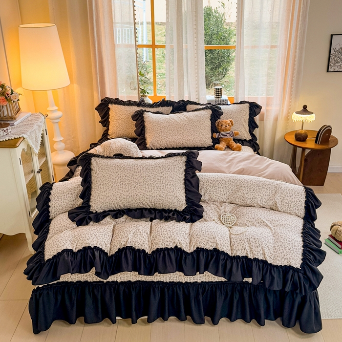 91家纺网 家纺一手货源 找家纺 云木里 2026新款古法水洗棉印花床盖四件套 墨芍