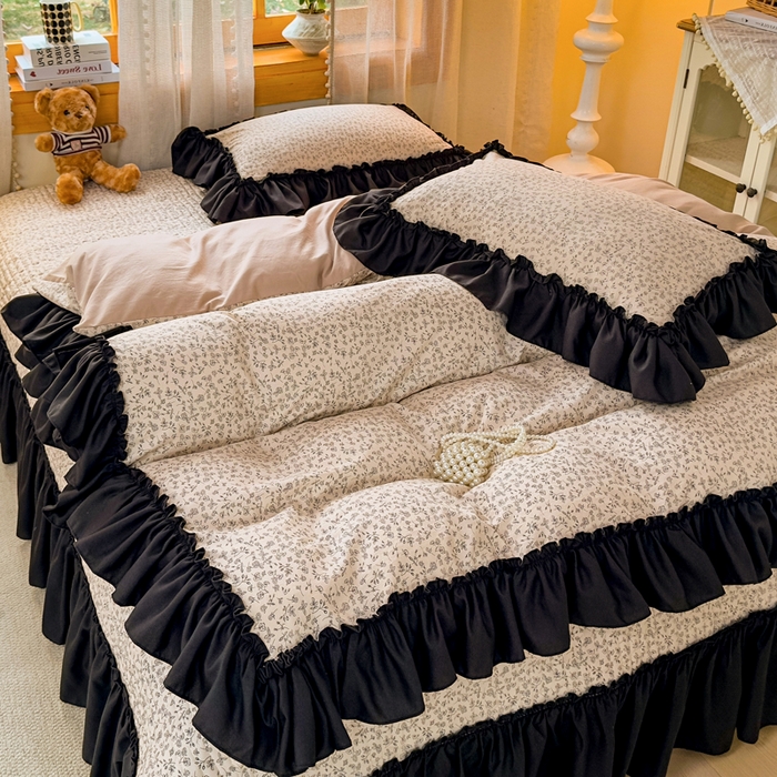 91家纺网 家纺一手货源 找家纺 云木里 2026新款古法水洗棉印花床盖四件套 墨芍