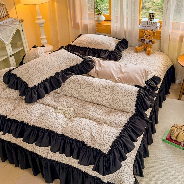 91家纺网 家纺一手货源 找家纺 云木里 2026新款古法水洗棉印花床盖四件套 墨芍