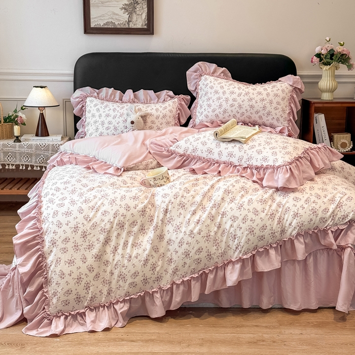 91家纺网 家纺一手货源 找家纺 云木里 2026新款古法水洗棉印花床盖四件套 七分甜