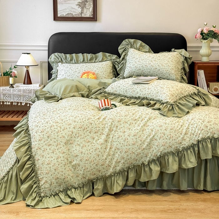 91家纺网 家纺一手货源 找家纺 云木里 2026新款古法水洗棉印花床盖四件套 秋海棠