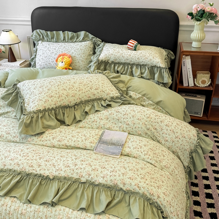 91家纺网 家纺一手货源 找家纺 云木里 2026新款古法水洗棉印花床盖四件套 秋海棠