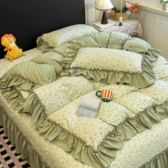 91家纺网 家纺一手货源 找家纺 云木里 2026新款古法水洗棉印花床盖四件套 秋海棠