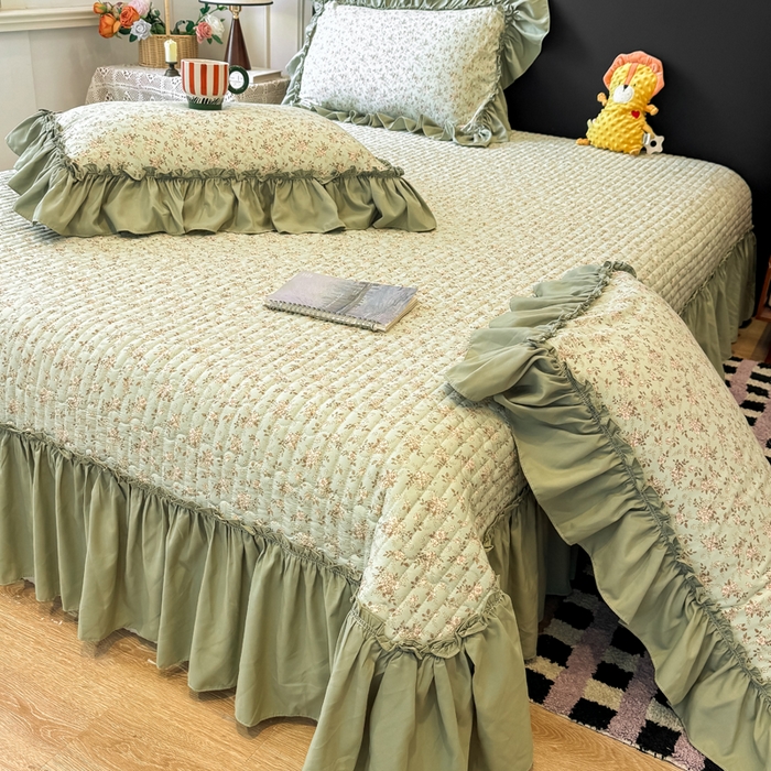 91家纺网 家纺一手货源 找家纺 云木里 2026新款古法水洗棉印花床盖四件套 秋海棠