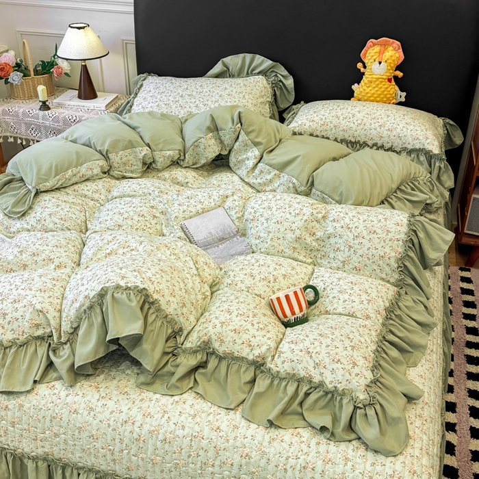 91家纺网 家纺一手货源 找家纺 云木里 2026新款古法水洗棉印花床盖四件套 秋海棠