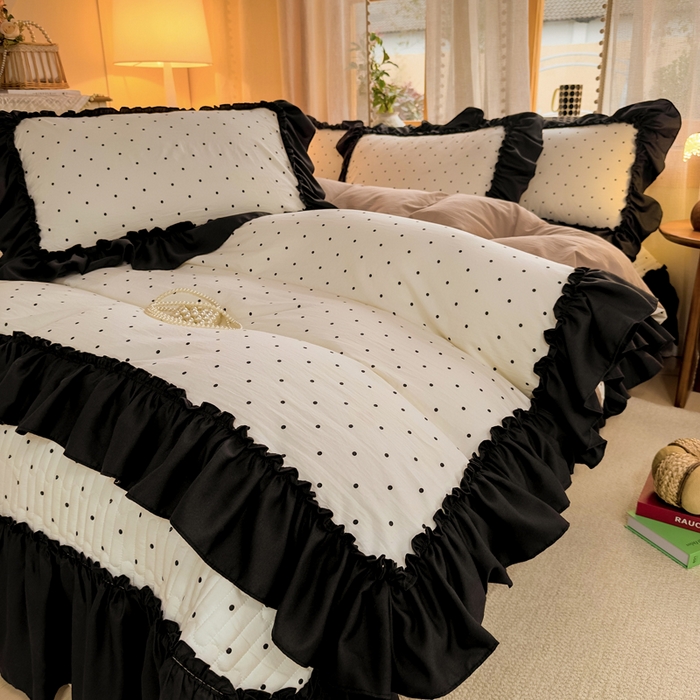 91家纺网 家纺一手货源 找家纺 云木里 2026新款古法水洗棉印花床盖四件套 小波点